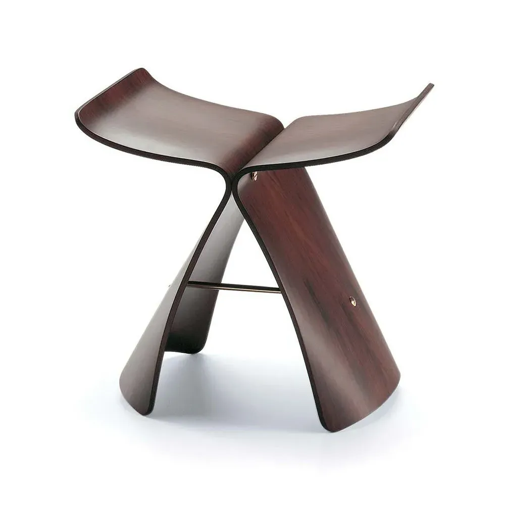 Sculptural Stool with Brass Support - Palisander, Plywood