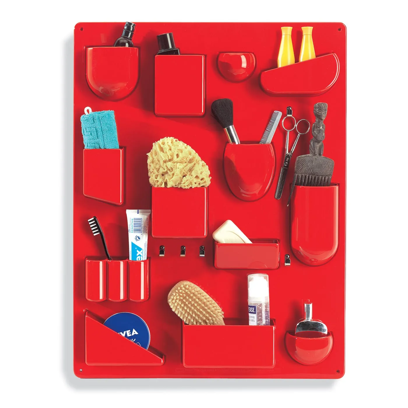 Small Wall Organizer with Hooks - Red