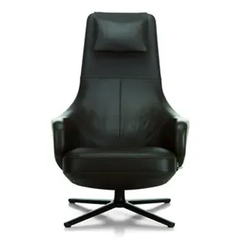 Swivel Armchair with Reclining Back - Green, Leather