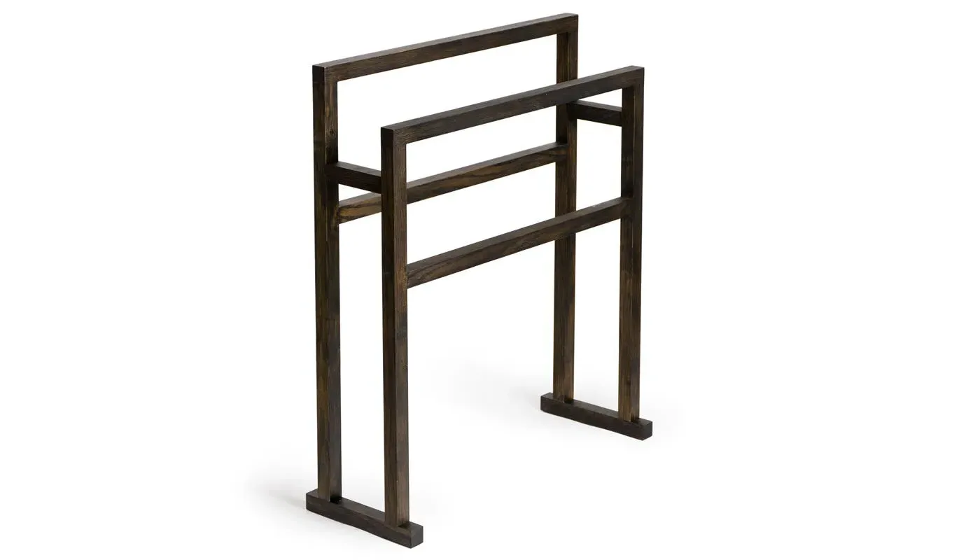 Large Freestanding Towel Rail - Dark Oak, Wood image