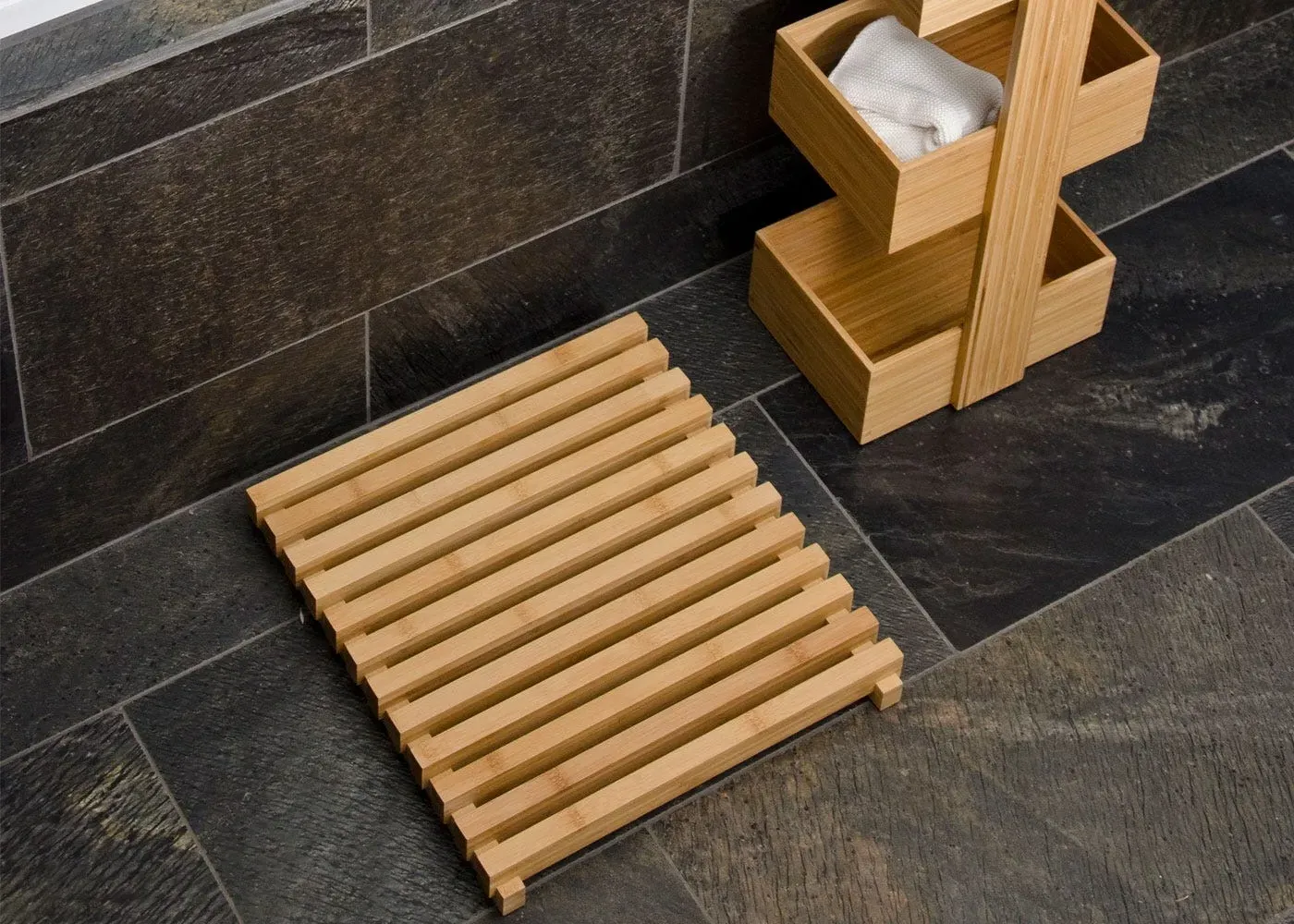 Slatted Shower Mat - Dark Wood, Bamboo