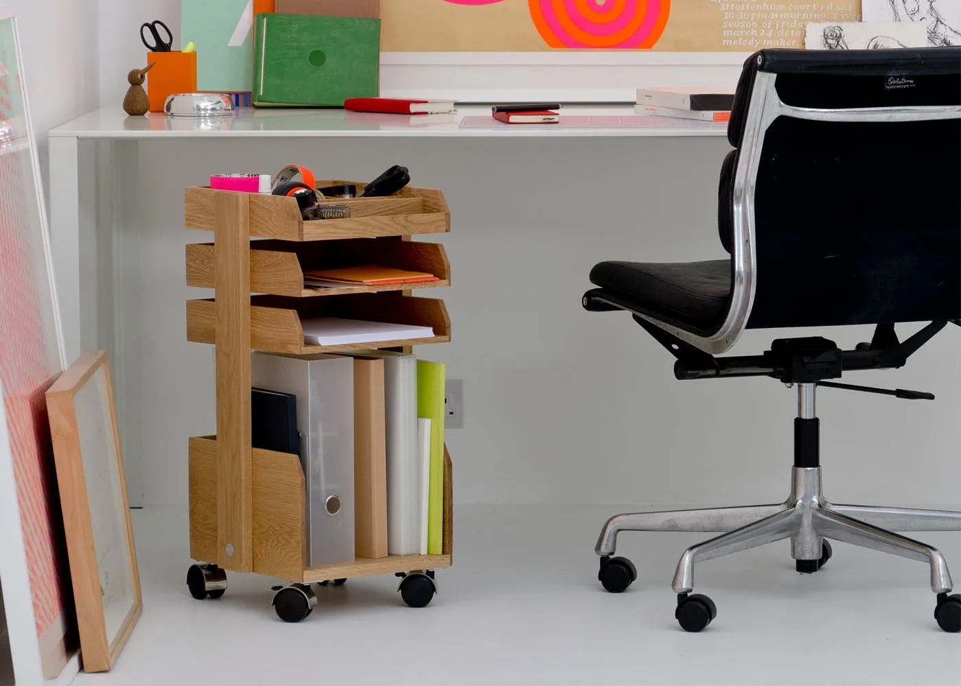 Small Desk Organiser with Wheels - Oak