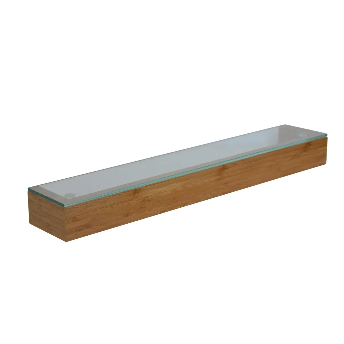 Wall Mounted Glass Shelf - Dark Wood, Bamboo image