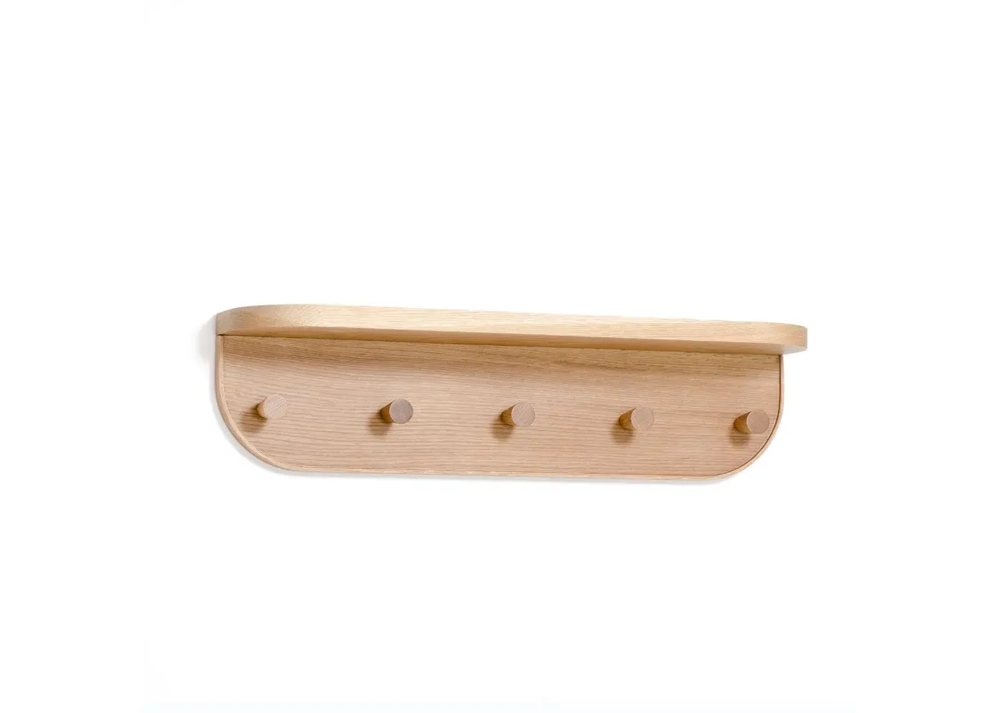 Wall Shelf with Hooks - Oak, Solid Wood image
