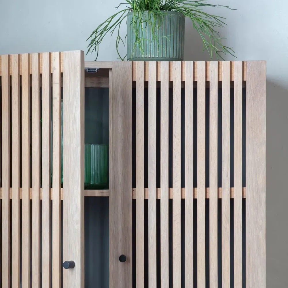2-Door Cocktail Cabinet - Oak, Solid Wood
