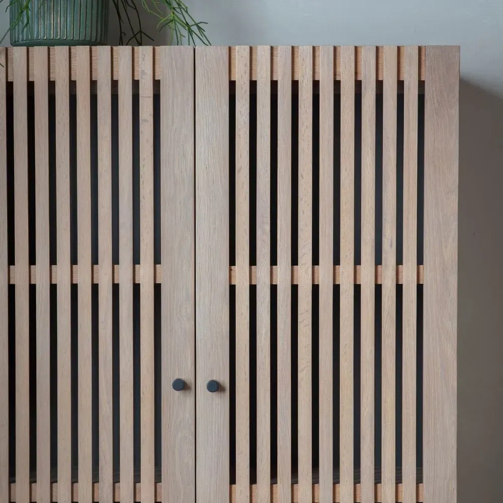 2-Door Cocktail Cabinet - Oak, Solid Wood