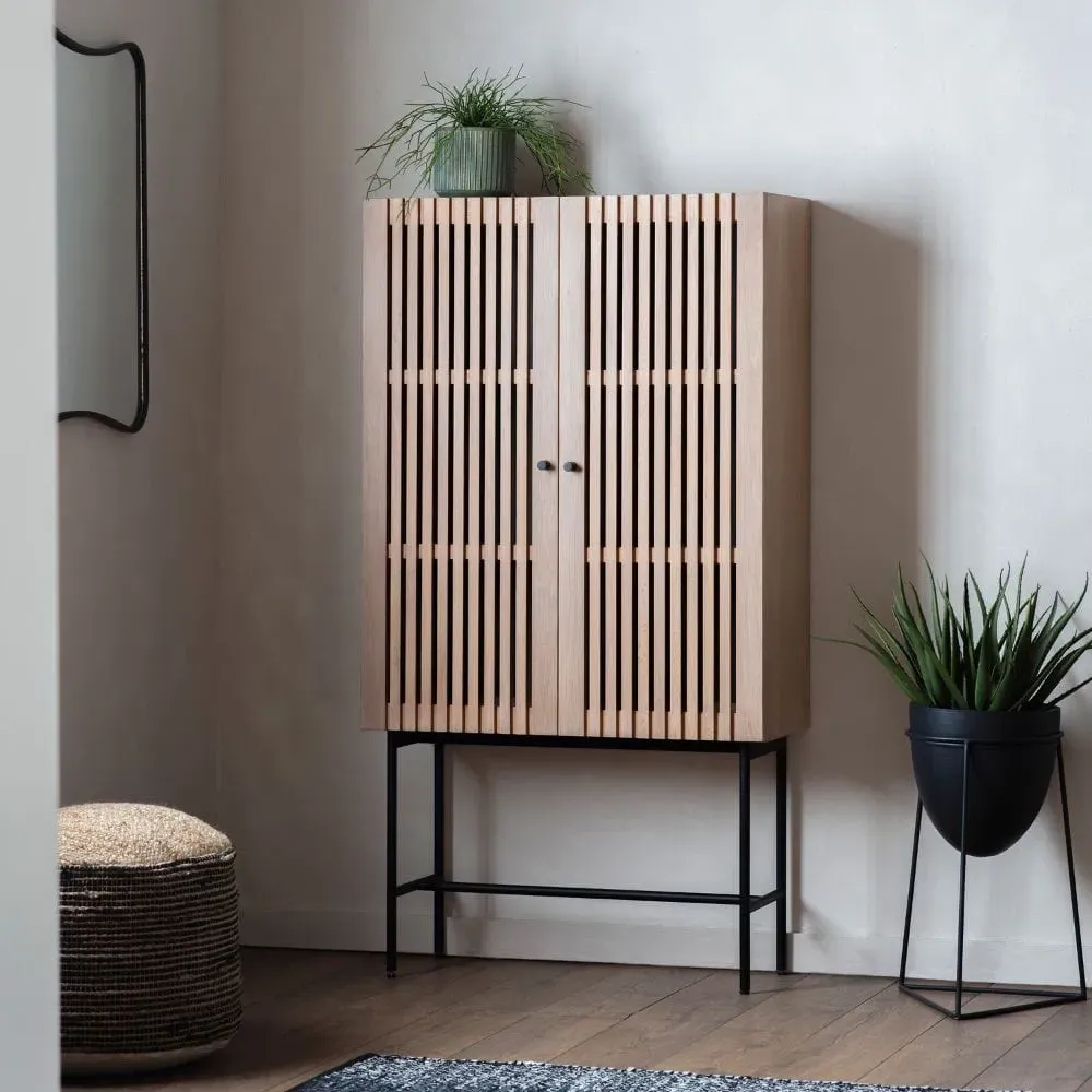 2-Door Cocktail Cabinet - Oak, Solid Wood image