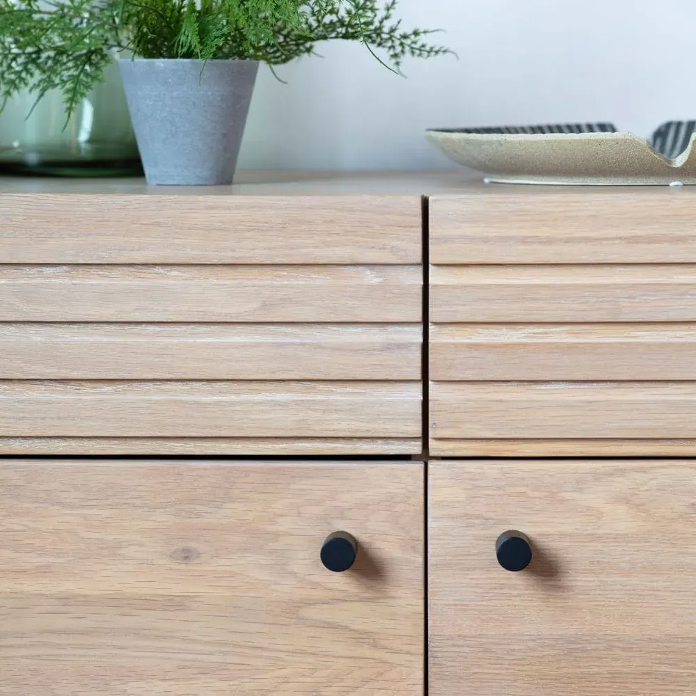 2-Door Sideboard with Drawers - Oak, Solid Wood