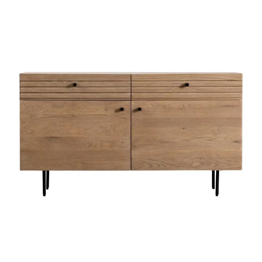 2-Door Sideboard with Drawers - Oak, Solid Wood