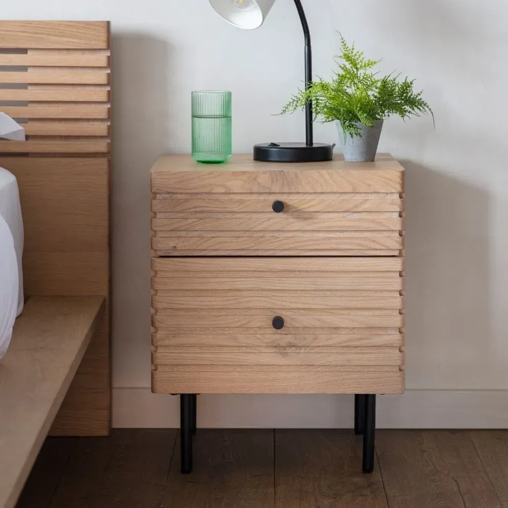 2-Drawer Bedside Table - Oak, Solid Wood