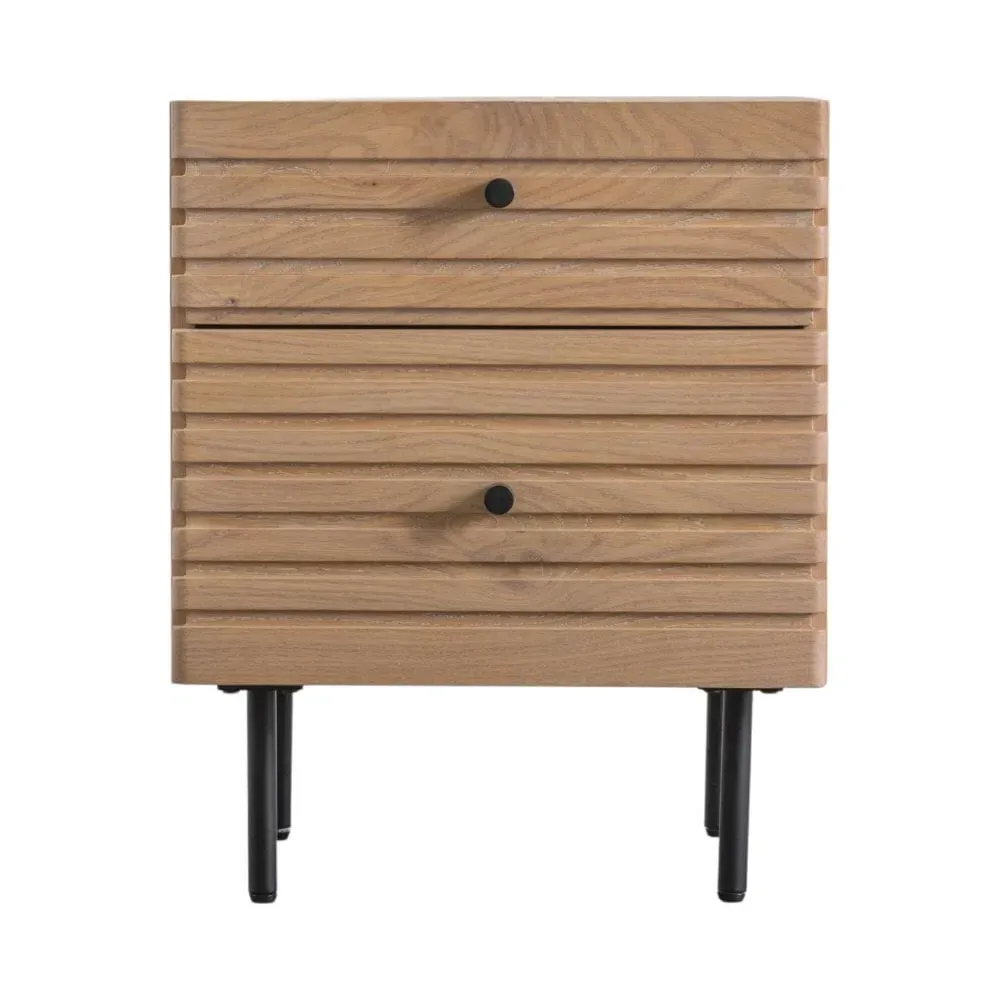 2-Drawer Bedside Table - Oak, Solid Wood