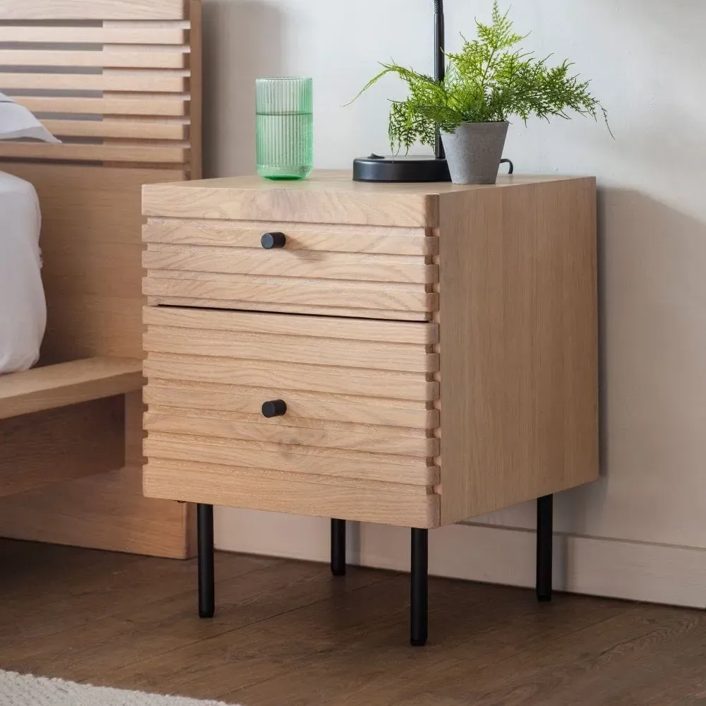 2-Drawer Bedside Table - Oak, Solid Wood image