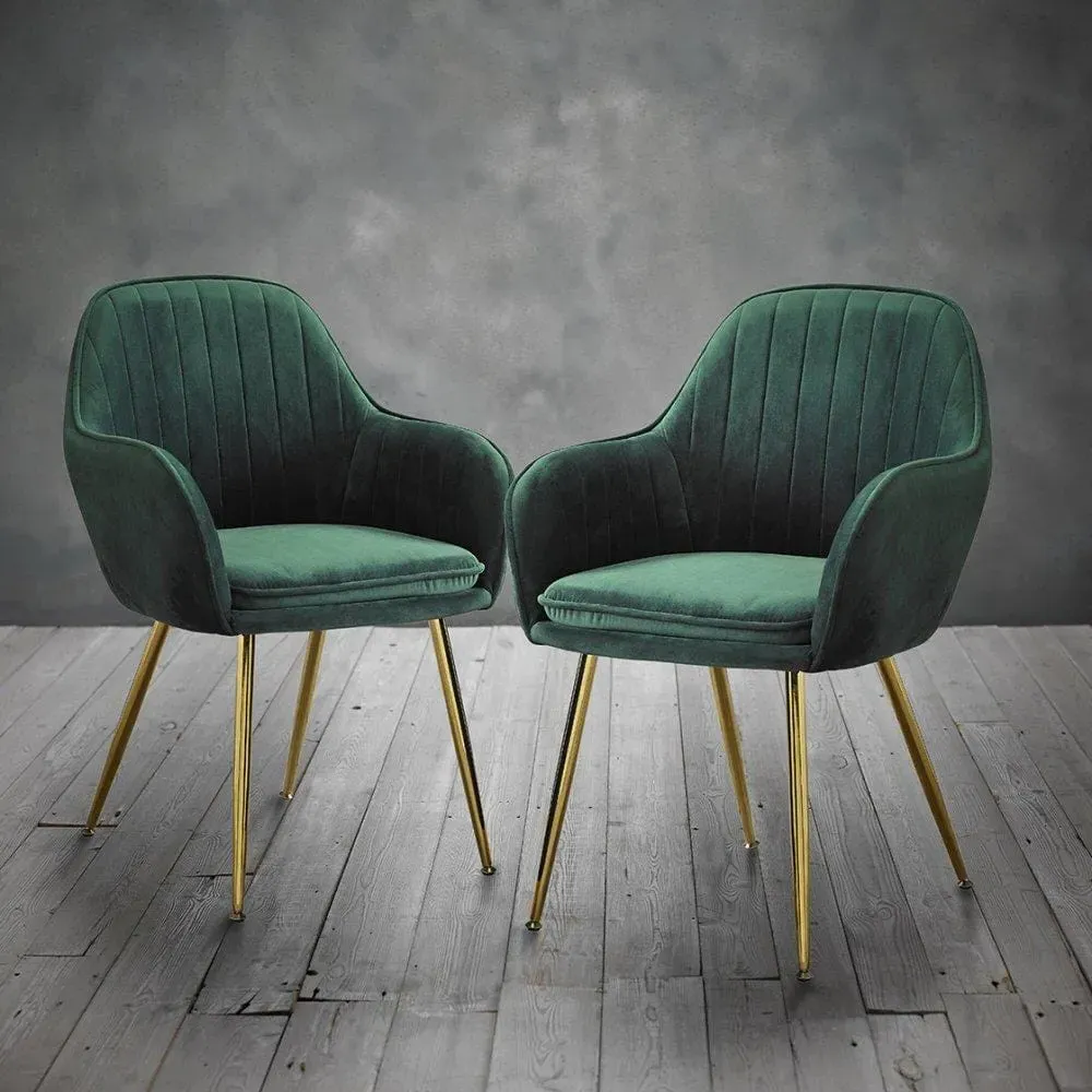 2-Piece Armchair Set Vintage Style - Green, Velvet