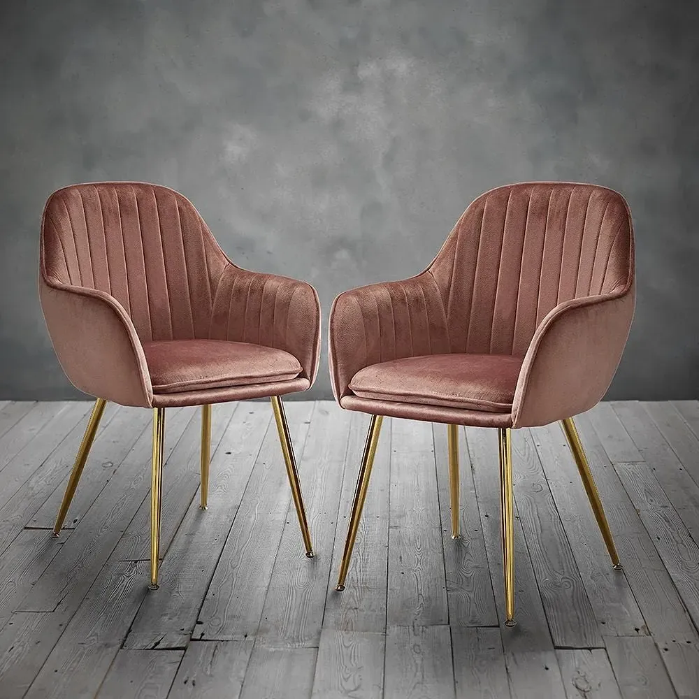 2-Piece Armchair Set Vintage Style - Pink, Velvet