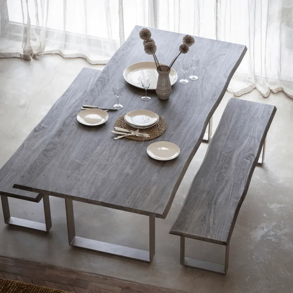 240cm Dining Table - Grey, Acacia Wood