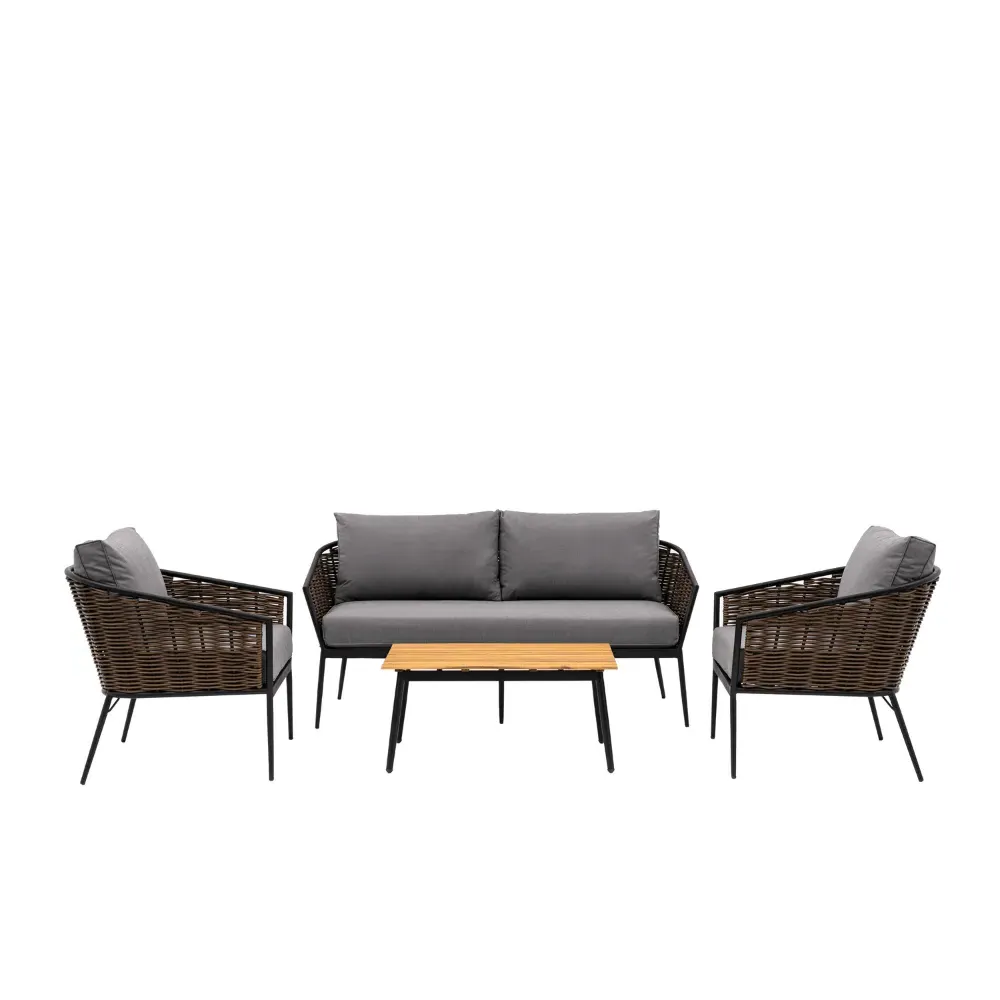 4-Seater Outdoor Lounge Set with Table - Grey