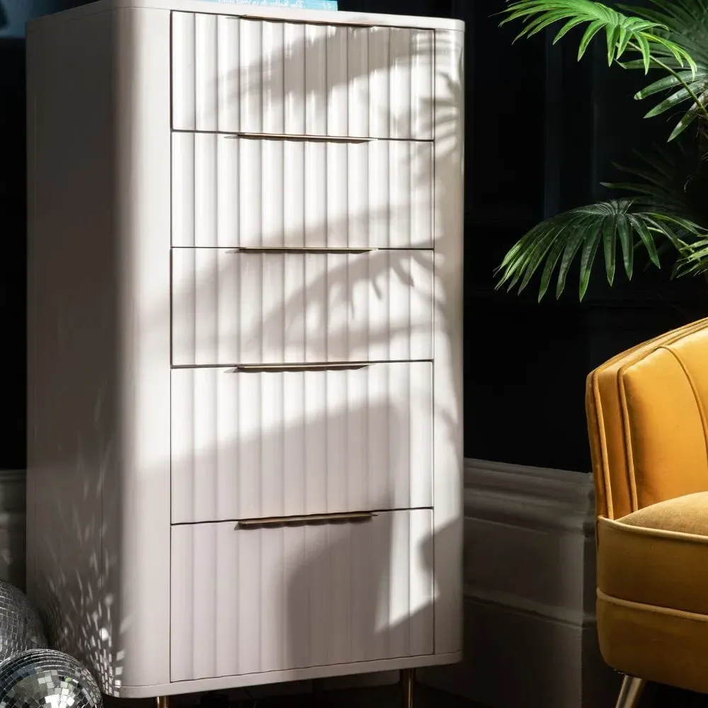 5-Drawer Tall Chest - White, Mahogany Wood