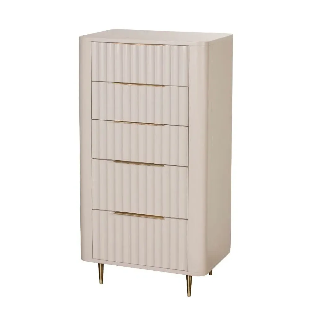 5-Drawer Tall Chest - White, Mahogany Wood