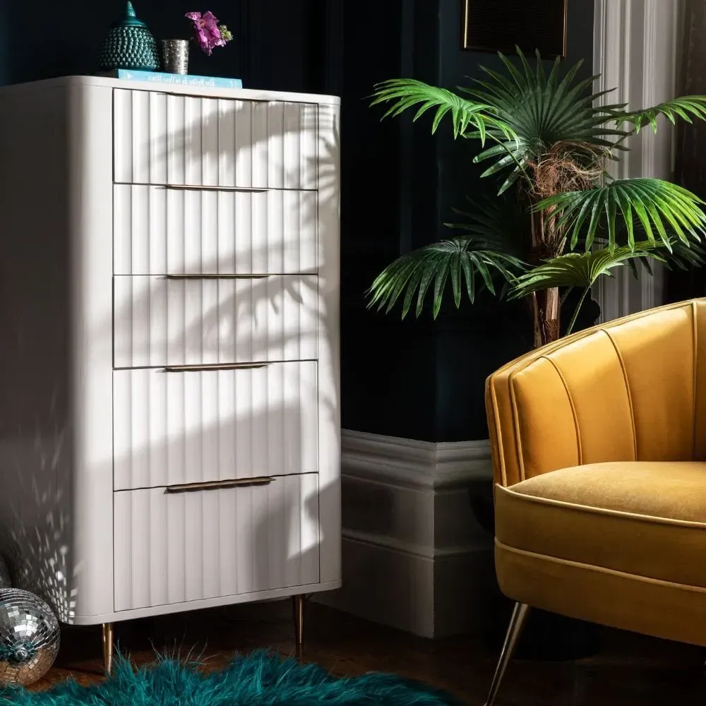 5-Drawer Tall Chest - White, Mahogany Wood image