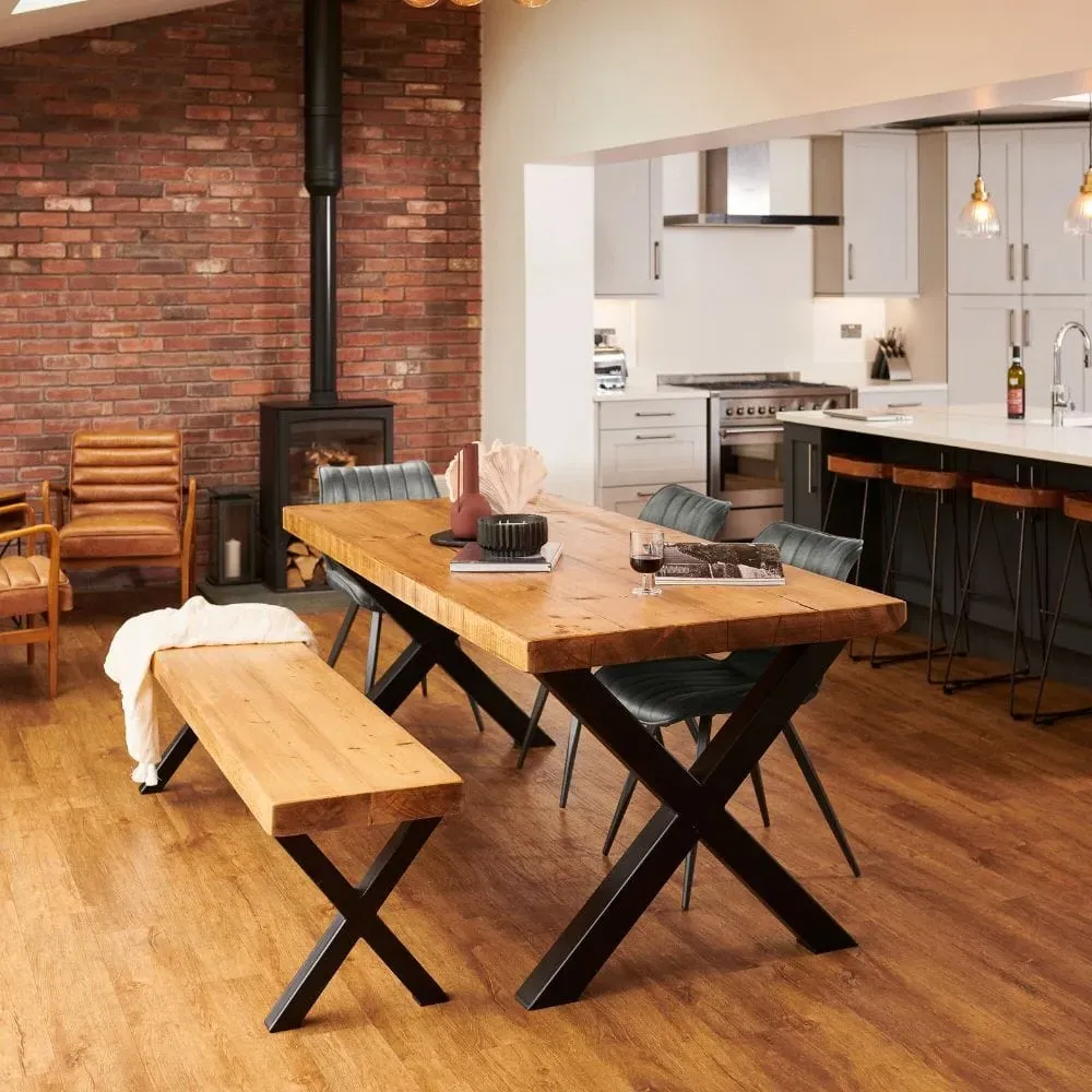 6-8 Seater Dining Table X Frame - Rugger Brown