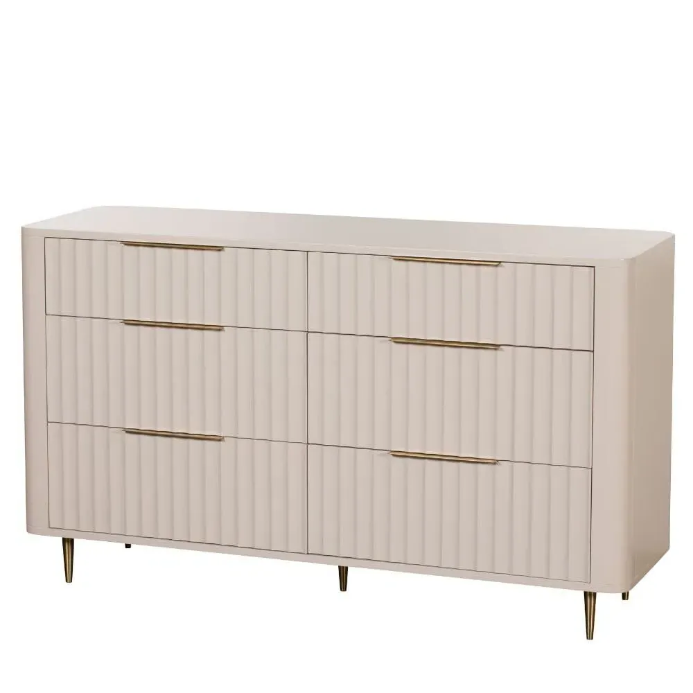 6-Drawer Wide Chest - White, Mahogany Wood