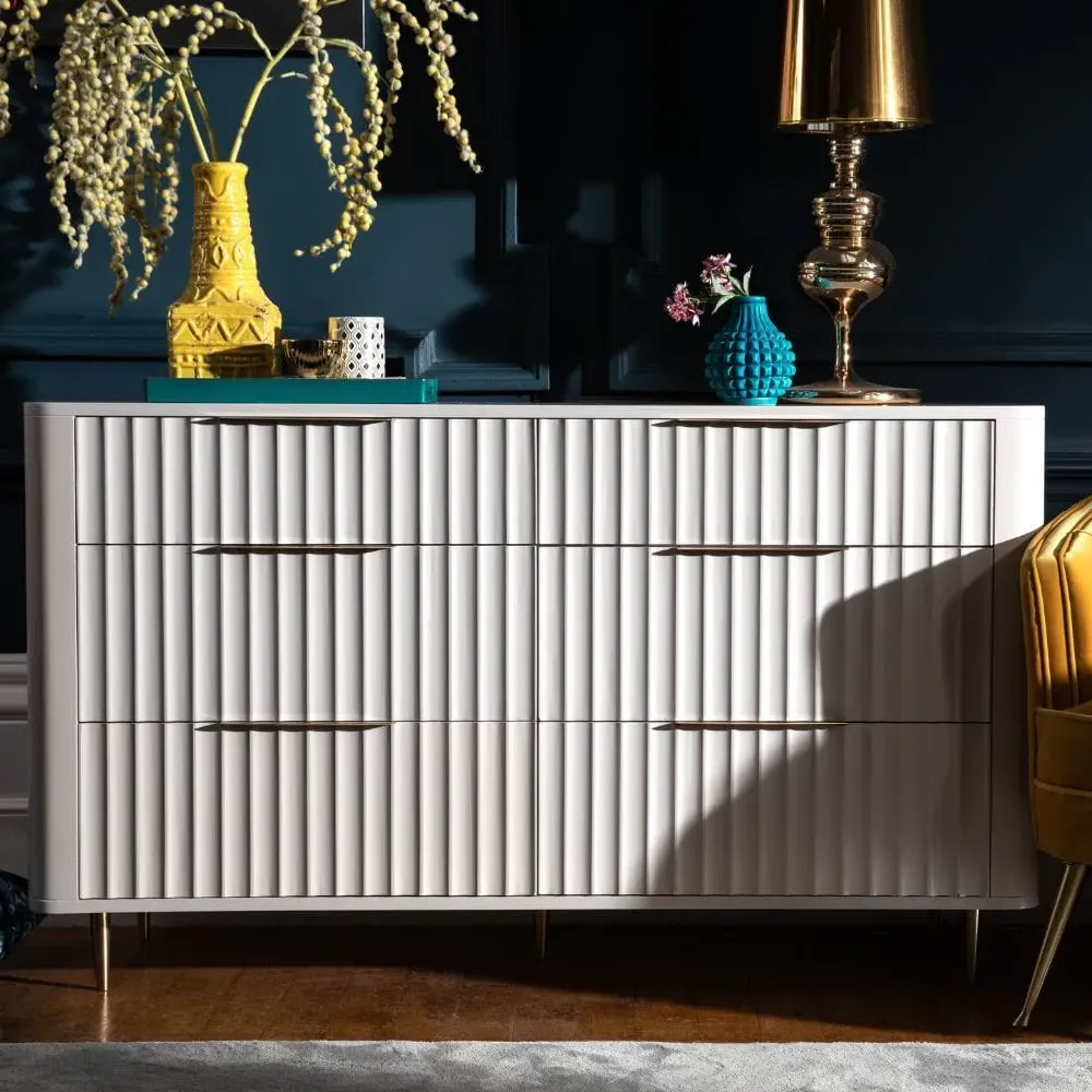 6-Drawer Wide Chest - White, Mahogany Wood image