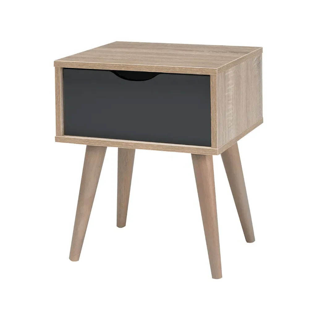 Bedside Table with Drawer - Grey, Oak Wood image