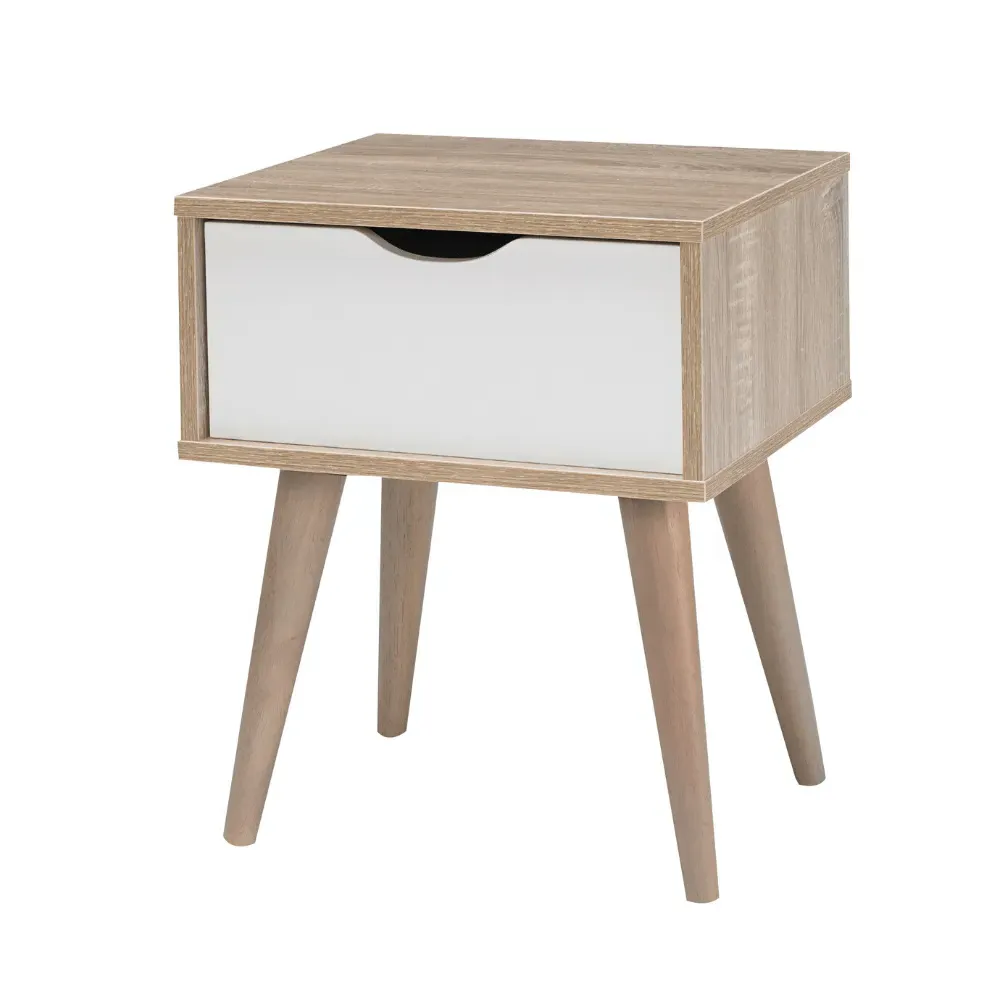 Bedside Table with Drawer - White, Oak Wood