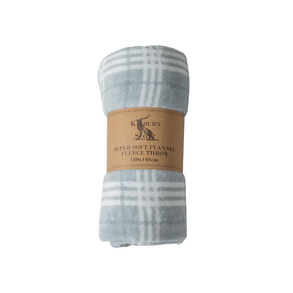 Checked Fleece Blanket - Duck Egg, Flannel
