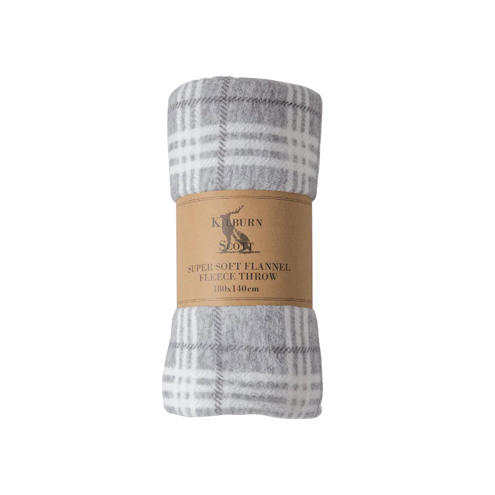 Checked Fleece Blanket - Silver, Flannel