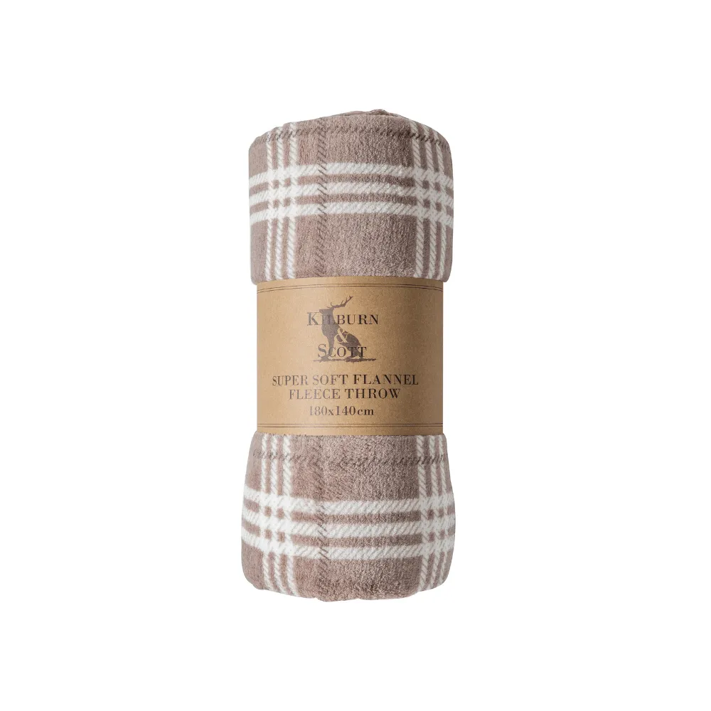 Checked Fleece Blanket - Taupe, Flannel