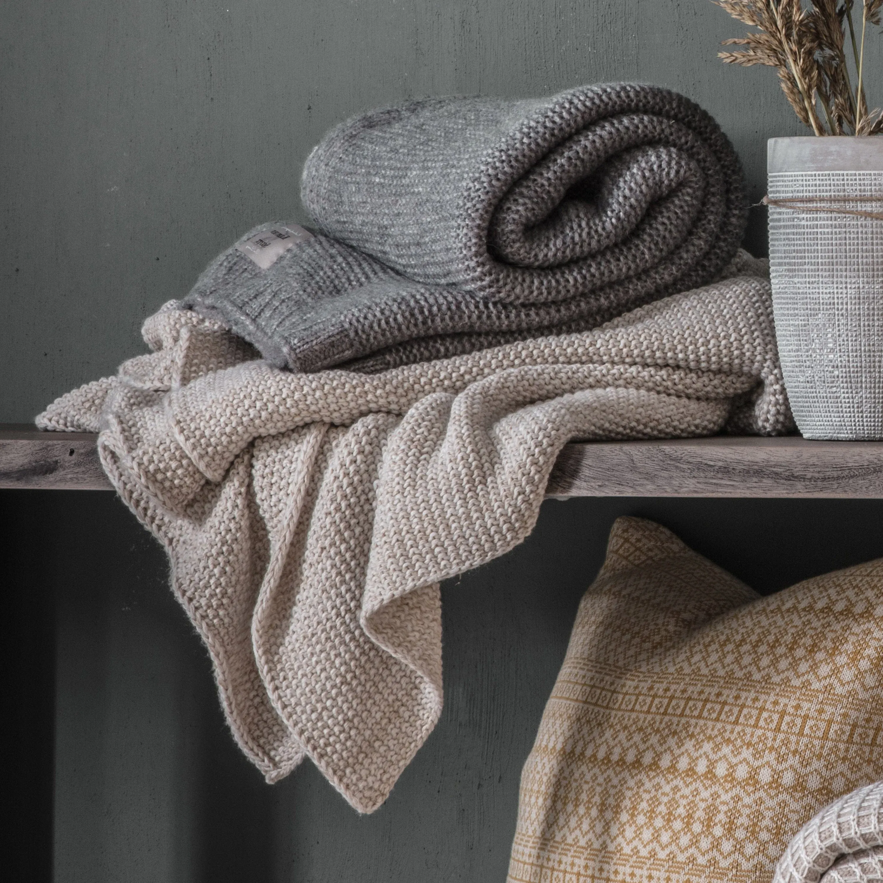 Chunky Cable Knit Throw - Grey, Diamond Pattern image