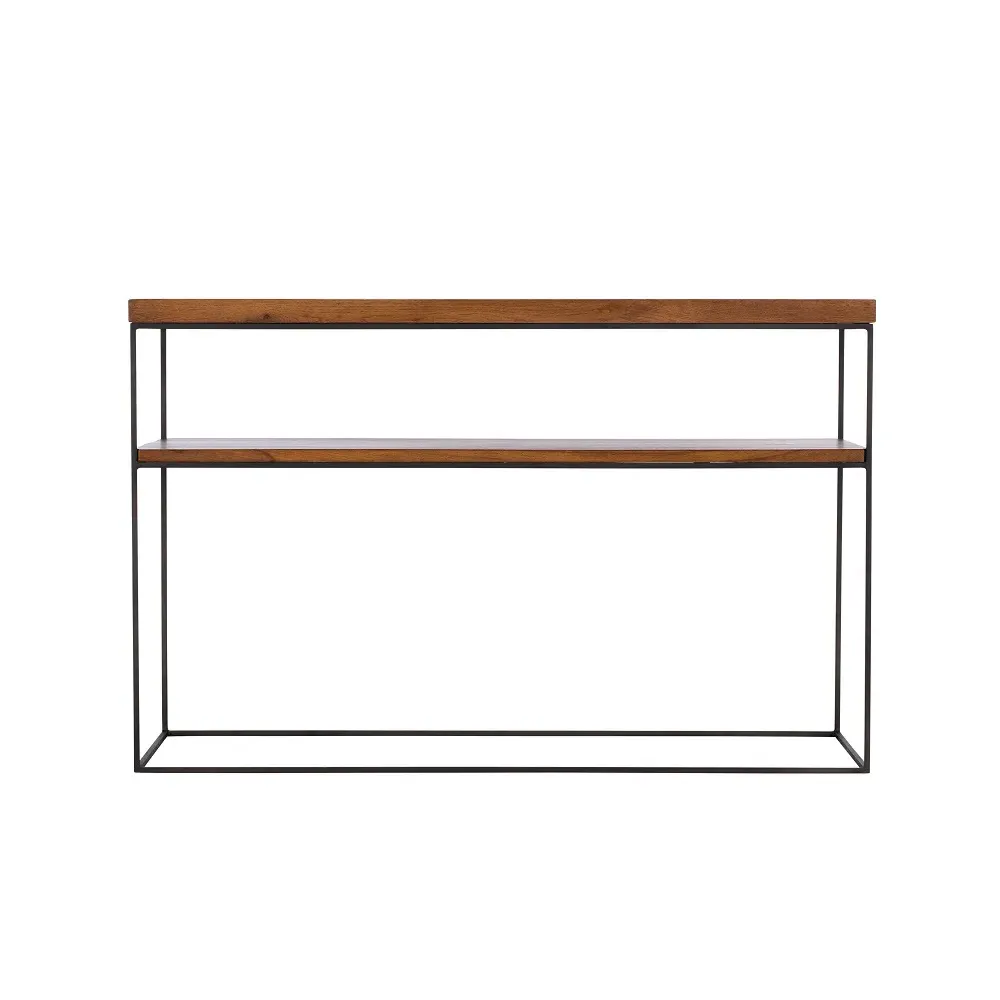 Console Table with Steel Legs - Oak, Solid Wood