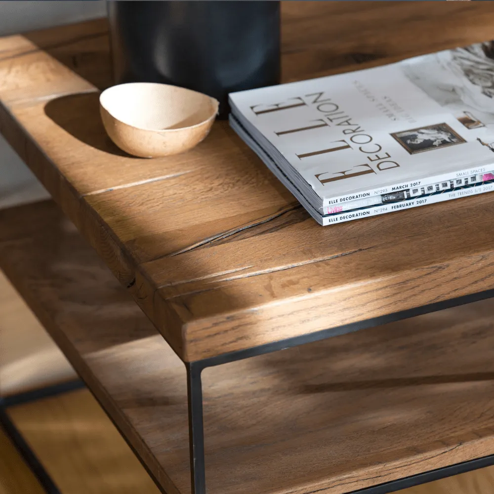 Console Table with Steel Legs - Oak, Solid Wood image
