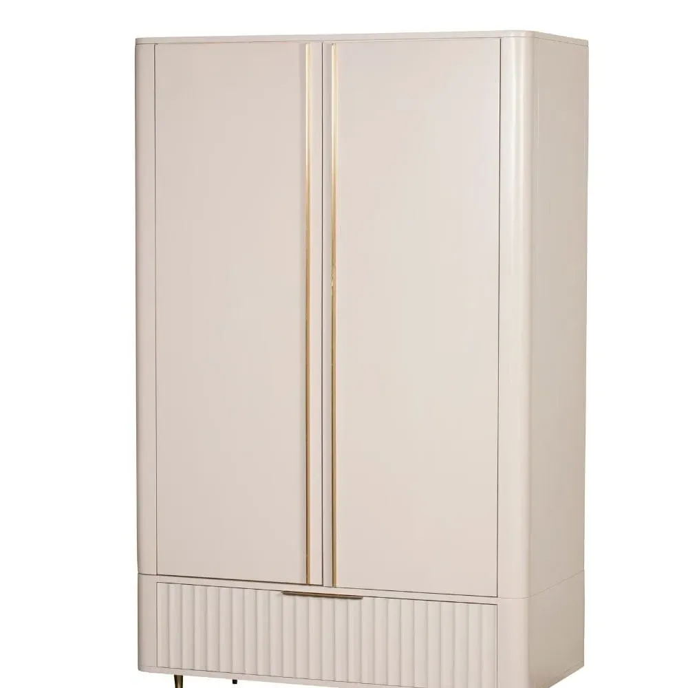 Double Wardrobe with Brass Hardware - White, Mahogany