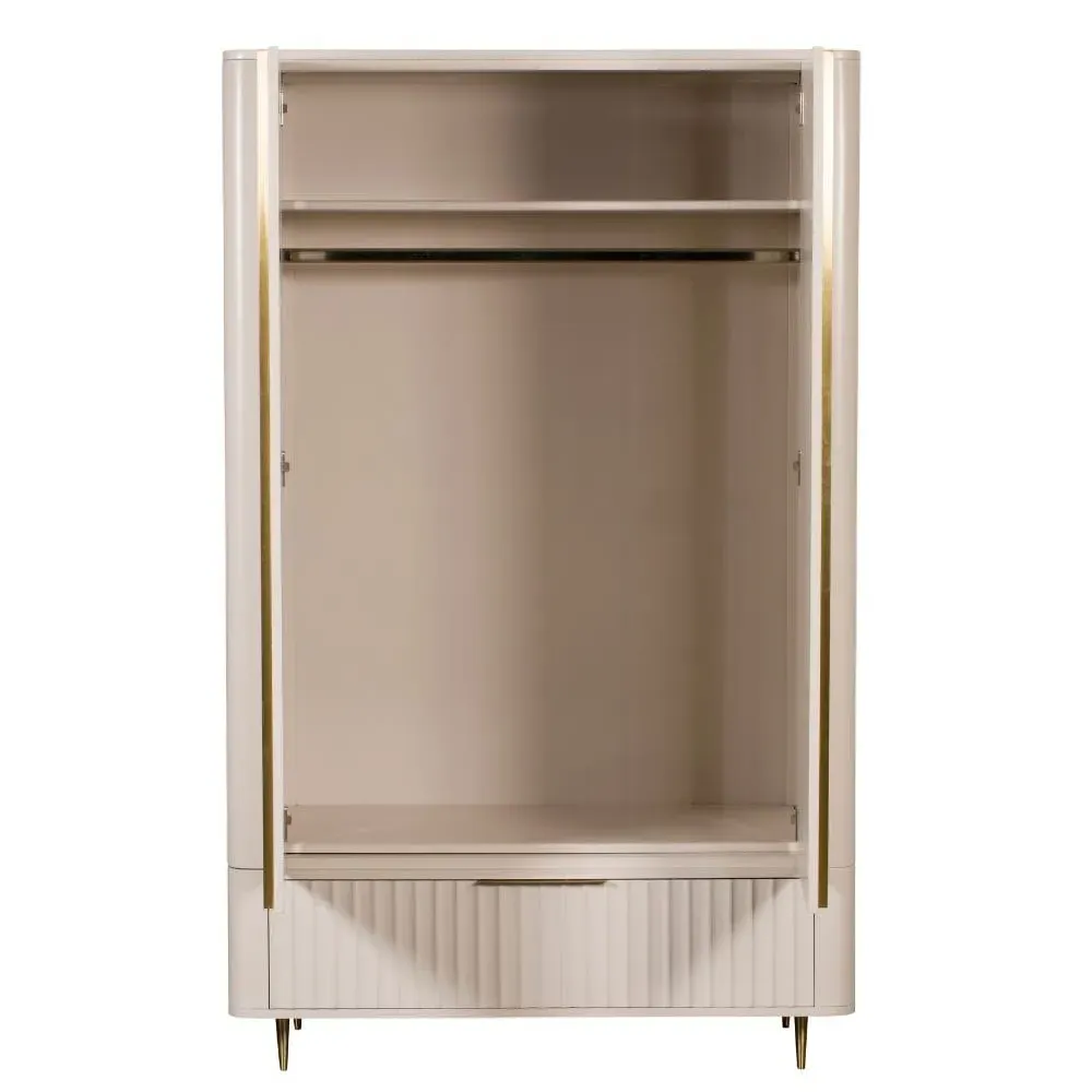 Double Wardrobe with Brass Hardware - White, Mahogany