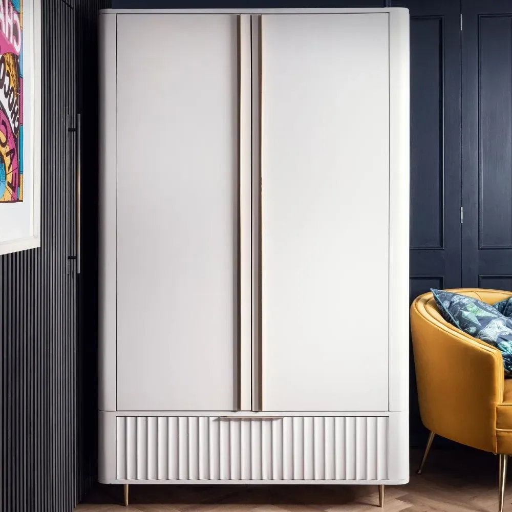 Double Wardrobe with Brass Hardware - White, Mahogany image