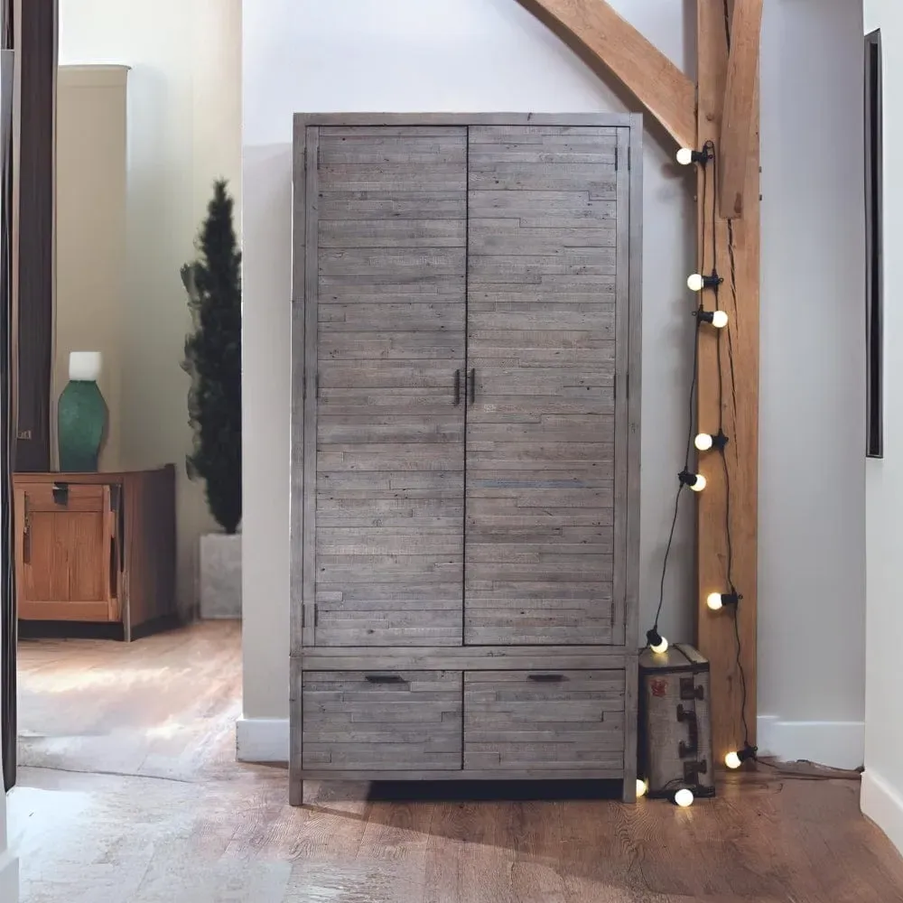 Double Wardrobe with Cast Iron Handles - Reclaimed Wood image