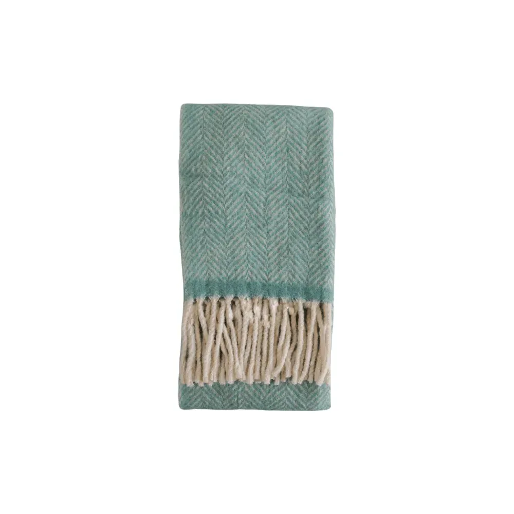 Herringbone Throw - Duck Egg, Wool