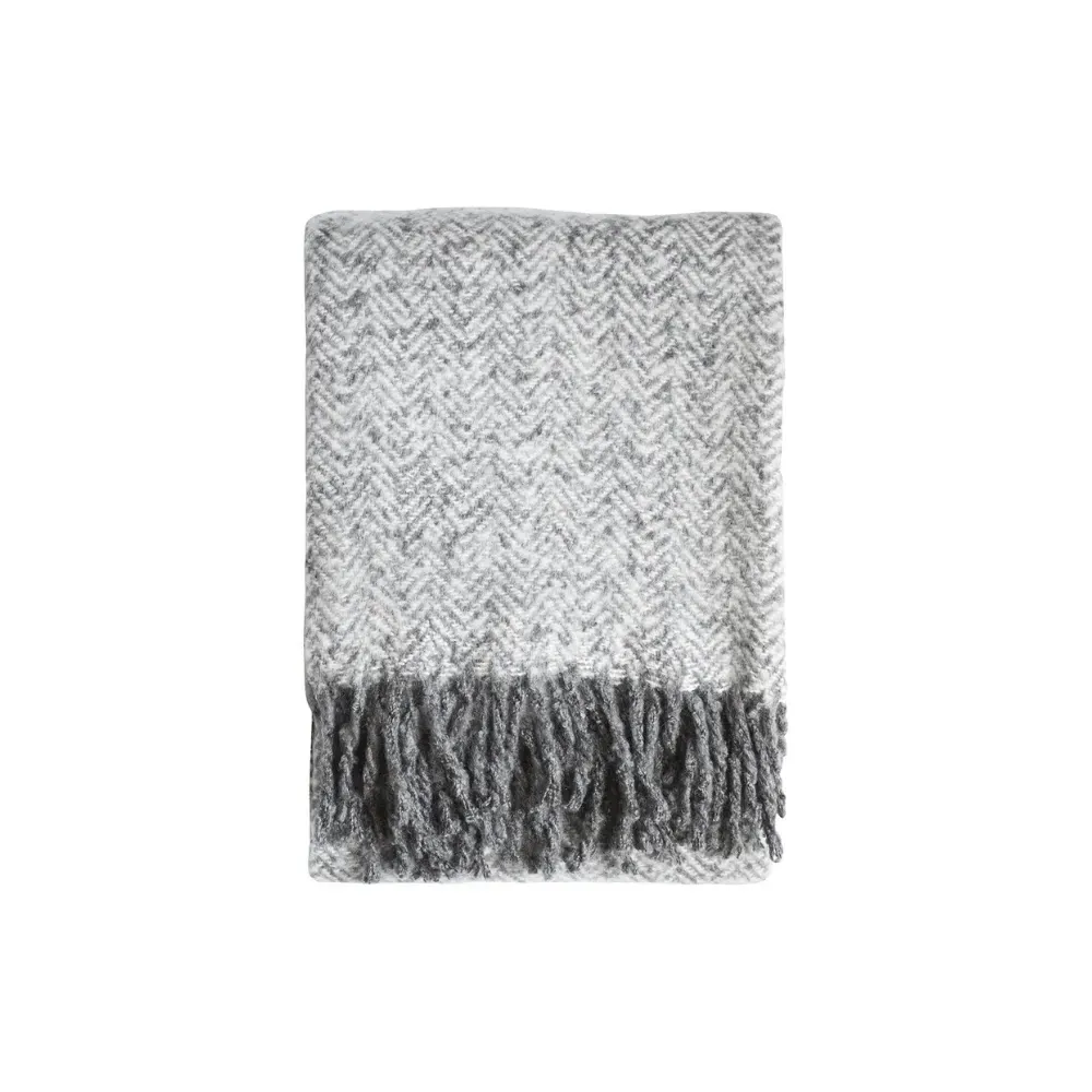 Herringbone Throw - Grey, Faux Mohair