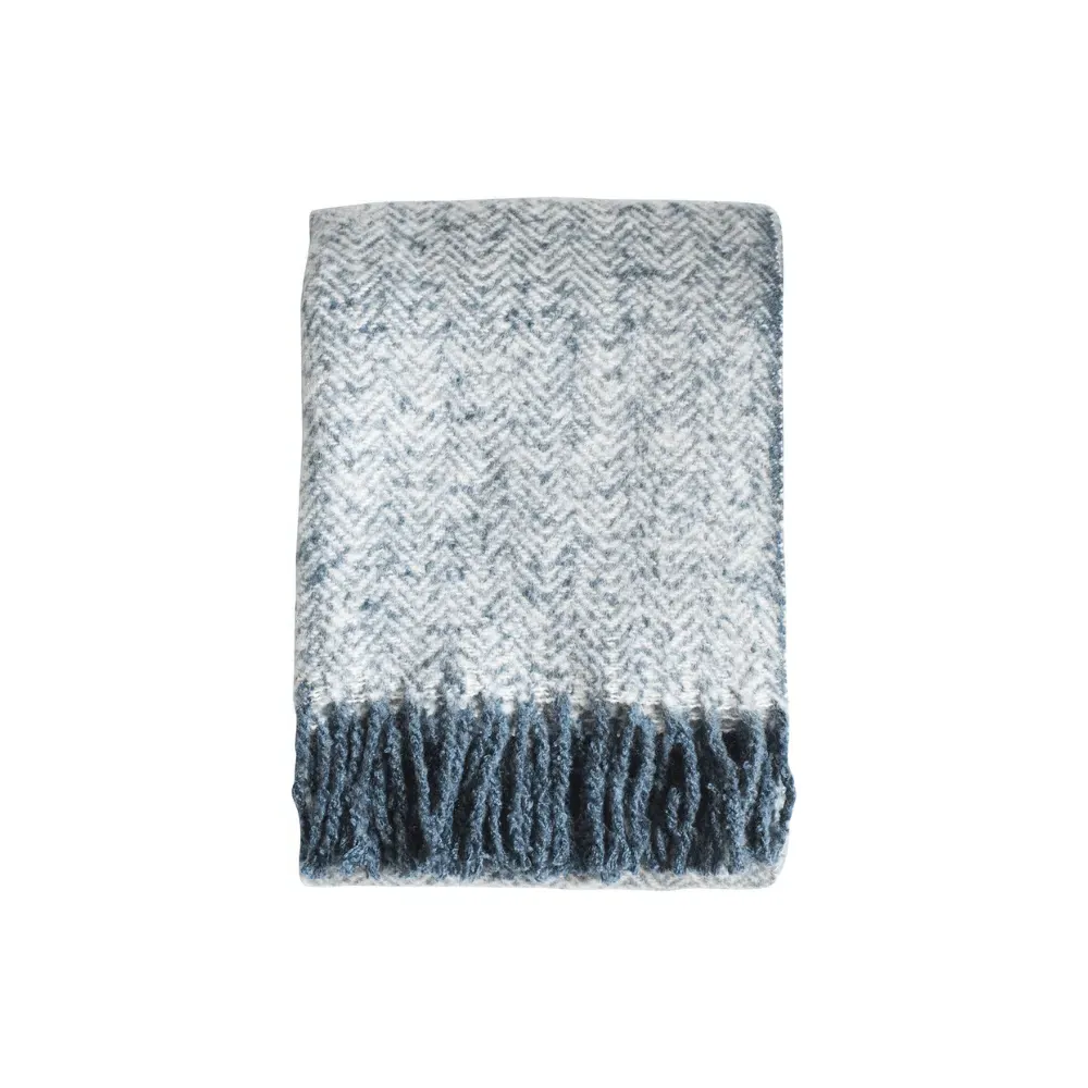 Herringbone Throw - Ink, Faux Mohair