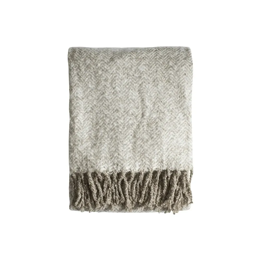 Herringbone Throw - Taupe, Faux Mohair