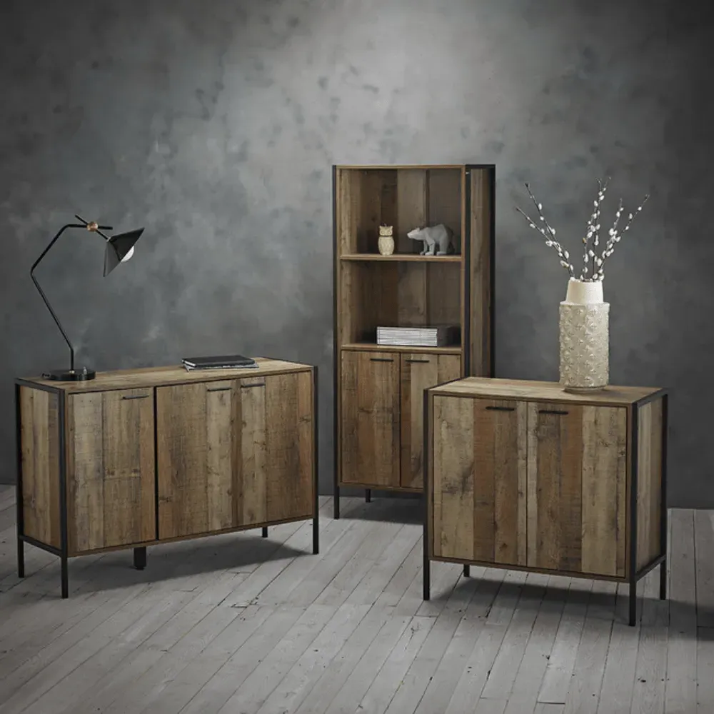 Industrial Bookcase Display Cabinet - Wood Effect