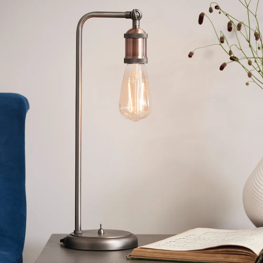 Industrial Bulb Table Lamp - Pewter, Metal