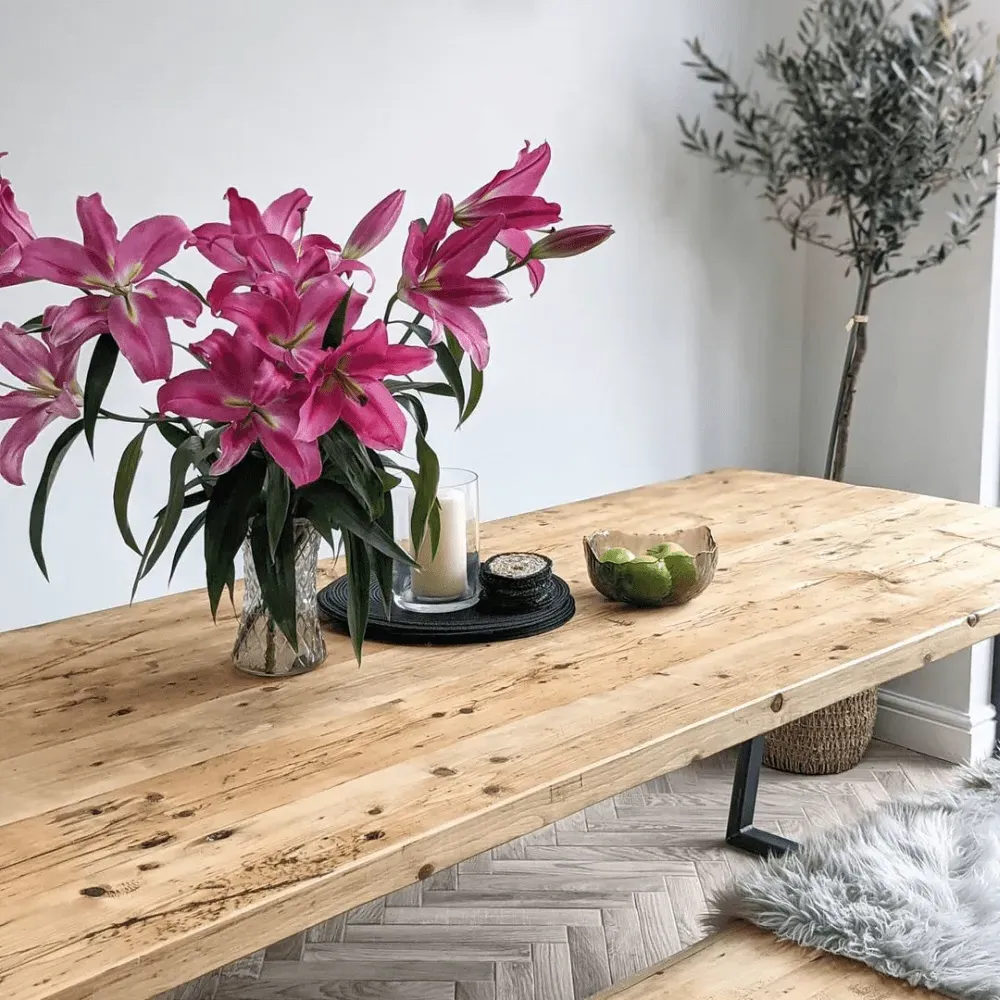 Industrial Dining Table with U Frame - Light Driftwood