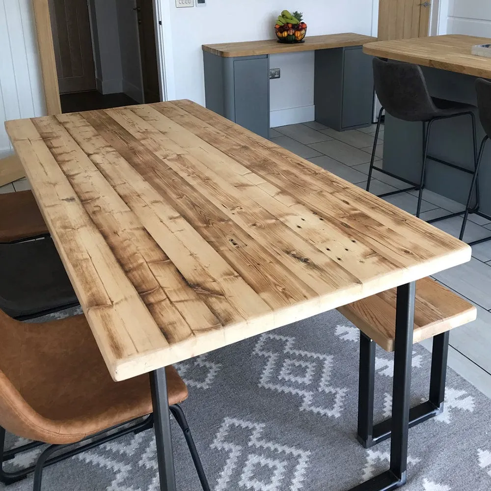Industrial Dining Table with U Frame - Light Driftwood