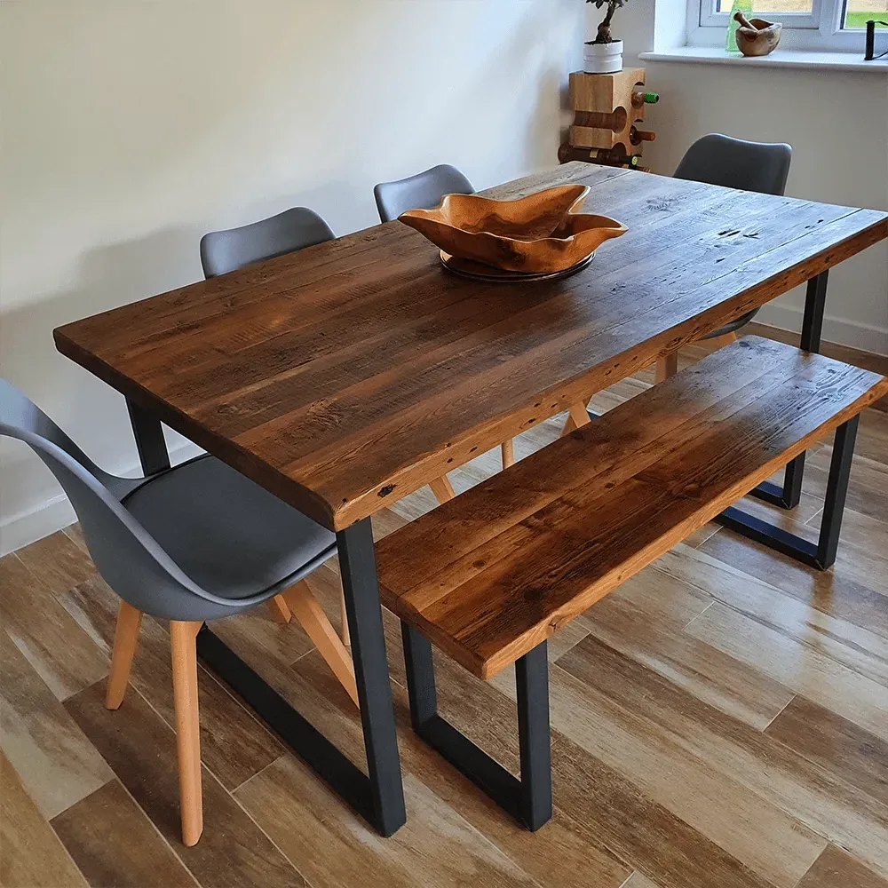 Industrial Dining Table with U Frame - Rugger Brown