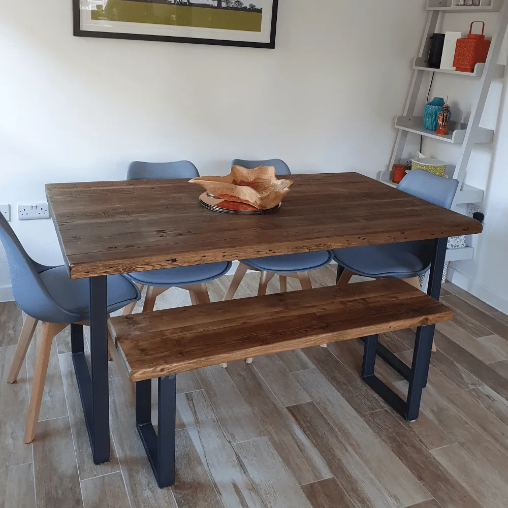 Industrial Dining Table with U Frame - Rugger Brown