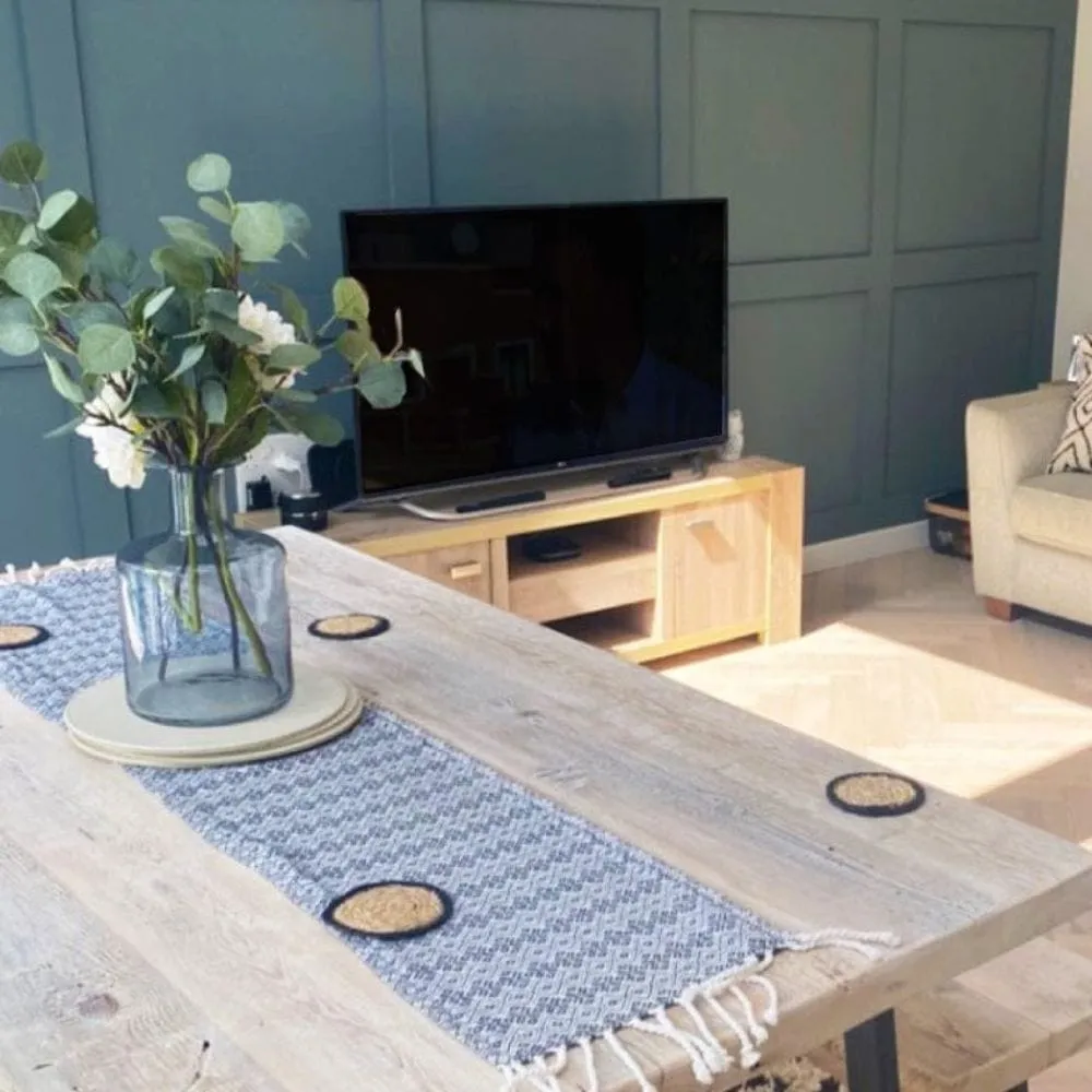 Industrial Dining Table with U Frame - White Wash