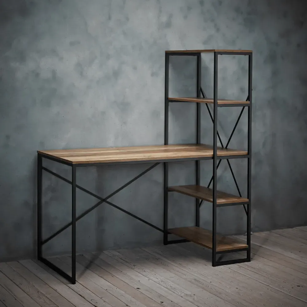 Industrial Workstation Desk - Oak Effect, MDF